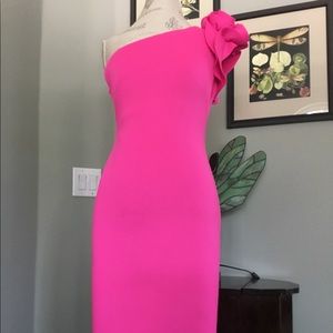 Hot Pink one shoulder dress with flowers